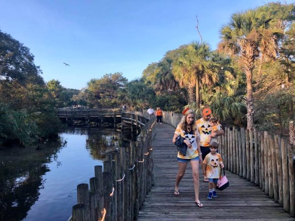 Family enjoys trick or treating at St. Augustine Alligator Farm for the Creatures of the Night Halloween celebration.