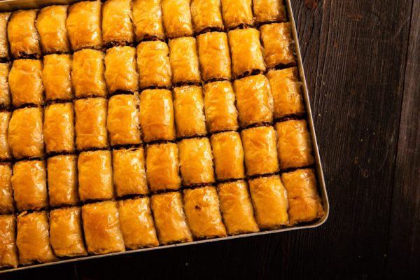 Greek Baklava served on a tray.