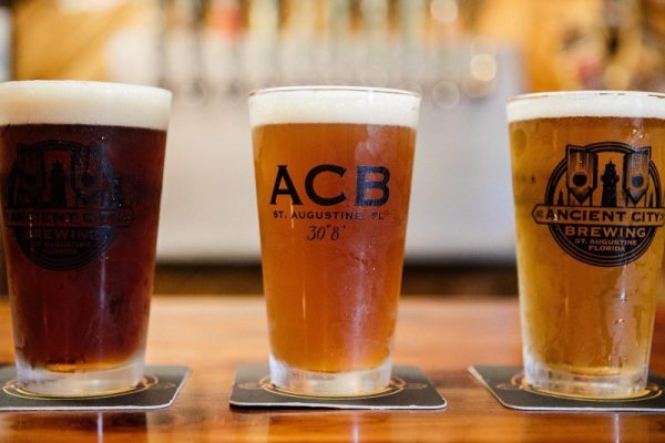 Three pint classes of beer from Ancient City Brewing in St. Augustine Florida 
