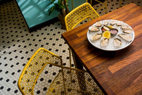 interior of boat drinks bar and oysters in st augustine florida